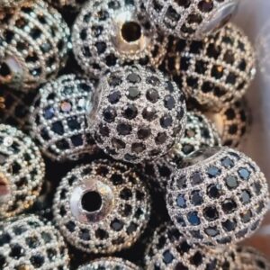 Бусина, латунь, цвет серебро, вставки чёрные, диаметр 10 мм