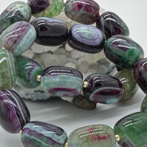 агат облагороженный зелено-фиолетовый, нить 19 см, размер 17х12,5 мм